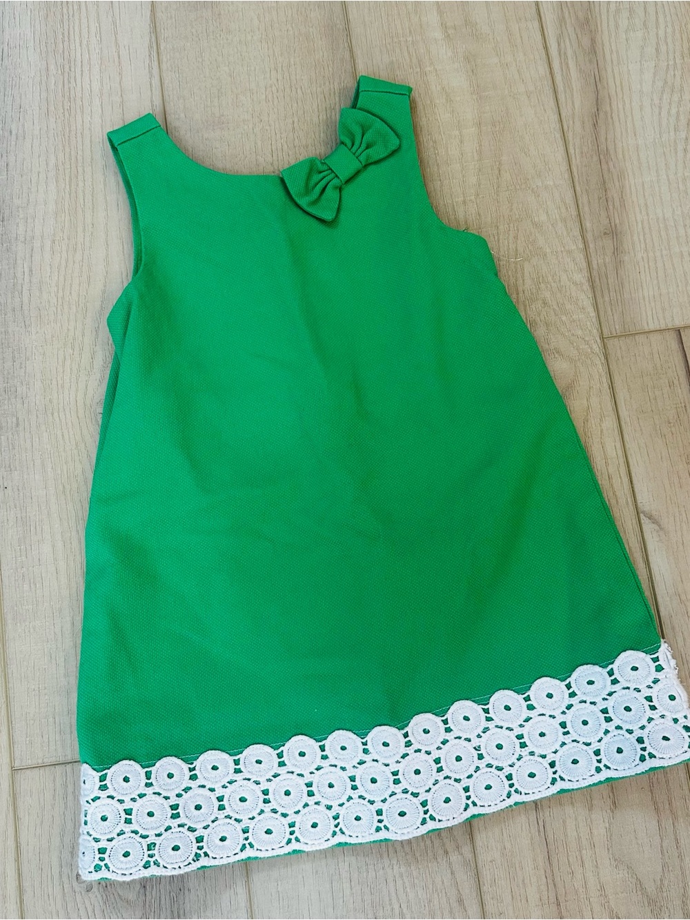Janie and Jack Emerald Green Bow-Accent Dress with White Lace Trim